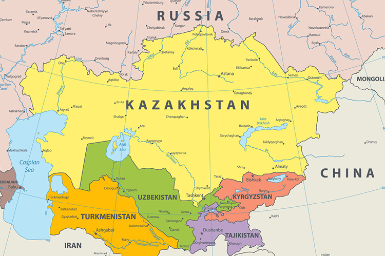 Political map of Central Asia (© Shutterstock/Cartarium)