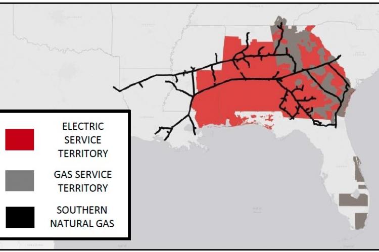The geography of Southern Natural Gas aligns with the Southeast region served by Southern Company’s electric and natural gas operating companies (© 2016 Southern Company)