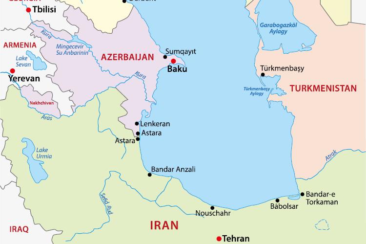 Map of states around the southern Caspian Sea (© Shutterstock/Rainer Lesniewski)
