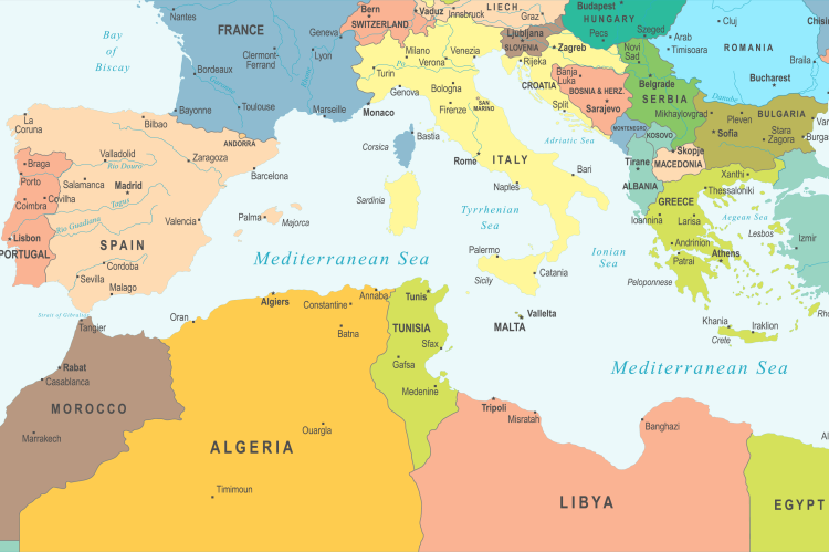Mediterranean sea map (© Shutterstock/Porcupen)