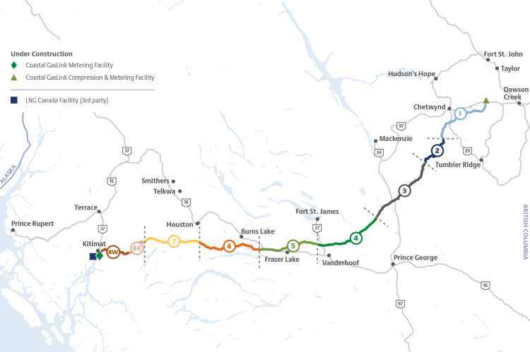 Route of the Coastal GasLink pipeline (© TransCanada PipeLines Ltd.)