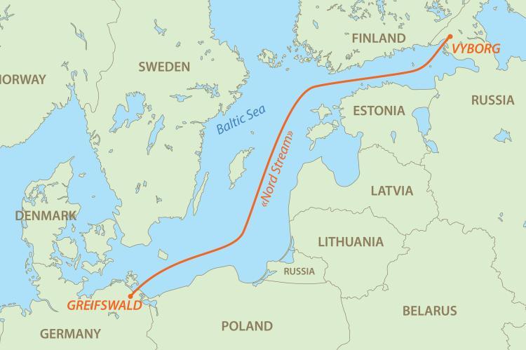 The Nord Stream pipeline on the map (© Shutterstock/olenadesign)