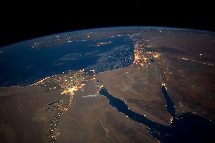 egypt and sinai peninsula viewed from space at night [some elements courtesy of nasa] (© Shutterstock/MGS)