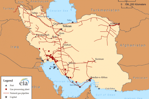 Map of Iran's natural gas infrastructure (© 2015 EIA)