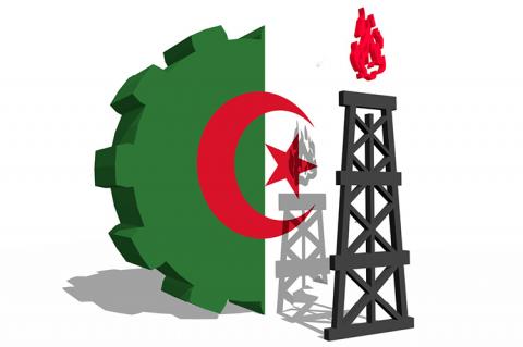 Algeria national flag on gear behind a gas rig (copyright by Shutterstock/GrAl)