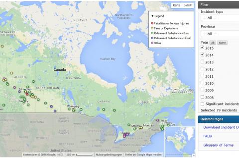 Canadian National Energy Board Launches Online Oil/Gas Pipeline Incident Map (© 2015 NEB)