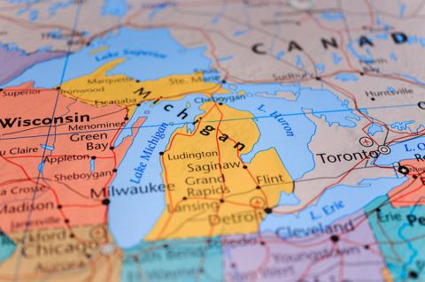 Michigan on the map (copyright by Shutterstock/Alexander Lukatskiy)