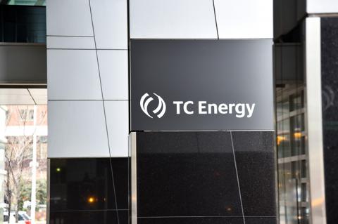 TC Energy logo at the head office in Calgary, Canada (copyright by Shutterstock/Brett Holmes) 