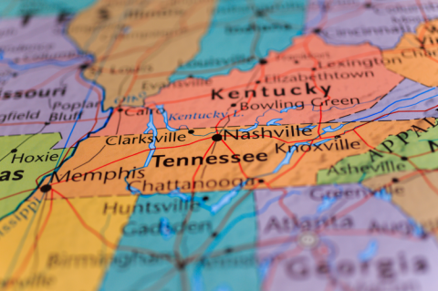Tennessee on a map (© Shutterstock/Alexander Lukatskiy) 