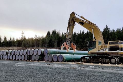 The first segments of pipe for Coastal GasLink after arrival at storage sites in Kitimat and Chetwynd in 2019 (© TC Energy)