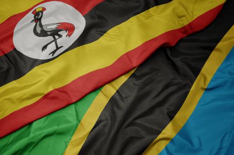 Flag of Tanzania and the national flag of Uganda (copyright by Shutterstock/esfera)