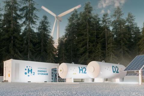hydrogen energy storage, wind turbines and photovoltaics (copyright by Adobe Stock/malp)