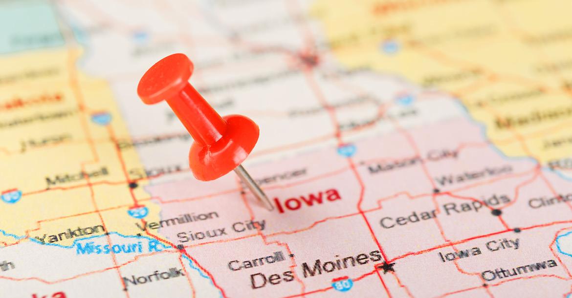 Iowa on the map (© Shutterstock/Aleksandr Grechanyuk)